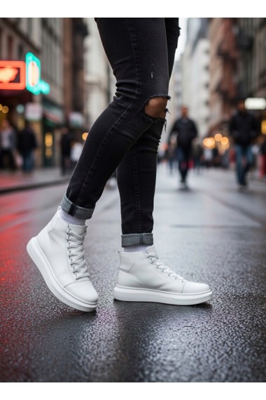 BA0713 Bağcıklı Beyaz Yüksek Taban Erkek Tarz Spor Bot
