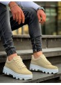 KB-056 Bej Süet Beyaz Yüksek Taban Günlük Spor Ayakkabı