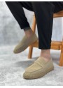 BA0359 BOA Doğal Deri Tozu Bağcıksız Kauçuk El Yapımı Espadril Taban Krem Renk Erkek Ayakkabı