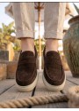 BA0251 %100 İçi Dışı Hakiki Deri Erkek Kahverengi Süet Casual Loafer Kauçuk Rahat Taban Dikişli Ayakkabı