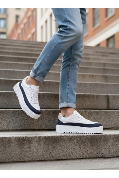 BA0801 BOA Yüksek Taban Beyaz Paraşüt Kumaş Laci Cilt Detaylı Erkek Ayakkabı