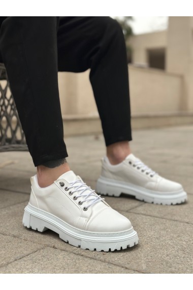 BA0245 Beyaz Akıllı Lastik Bağcık Yüksek Siyah Taban Günlük Erkek Ayakkabı