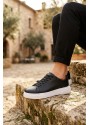 BLF-010 Erkek Sneaker Günlük Casual Spor Ayakkabı Siyah Beyaz Taban 