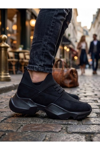 403 Yumuşak Triko Dokulu Yüksek Taban Siyah Spor Ayakkabı 