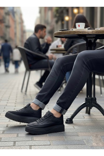 BA0801 BOA Siyah Yüksek Taban Siyah Paraşüt Kumaş Cilt Detaylı Erkek Ayakkabı
