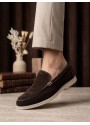 BA0252 %100 İçi Dışı Hakiki Deri Erkek Kahverengi Süet Casual Loafer Termo Taban Ayakkabı