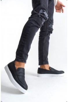 BA0580 Bağcıksız Kuşaklı Yüksek Siyah Beyaz Taban Erkek Ayakkabı