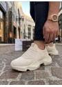 BA0402 Bağcıksız Rahat Yüksek Taban Krem Süet Erkek Spor Ayakkabı