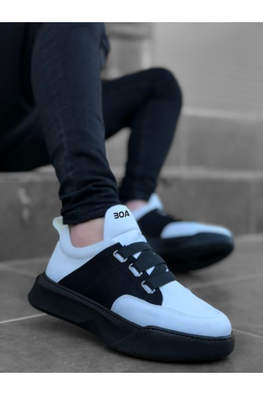 BA0160 Bantlı Erkek Yüksek Taban Beyaz Siyah Spor Ayakkabı