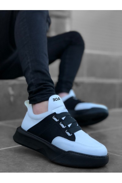 BA0160 Bantlı Erkek Yüksek Taban Beyaz Siyah Spor Ayakkabı