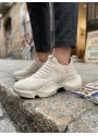 BA0402 Bağcıksız Rahat Yüksek Taban Krem Süet Erkek Spor Ayakkabı