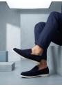 BA0252 %100 İçi Dışı Hakiki Deri Erkek Lacivert Süet Casual Loafer Termo Taban Ayakkabı
