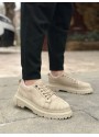 BA0245 Krem Süet Akıllı Lastik Bağcık Yüksek Taban Günlük Erkek Ayakkabı