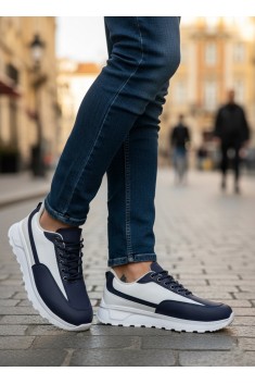 BA0246 Lacivert Bağcıklı Yüksek Beyaz Taban Günlük Erkek Ayakkabı