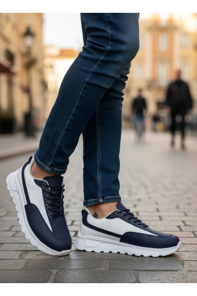 BA0246 Lacivert Bağcıklı Yüksek Beyaz Taban Günlük Erkek Ayakkabı