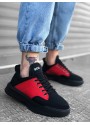 BA0163 Bağcıklı Erkek Yüksek Taban Siyah Kırmızı Spor Ayakkabı