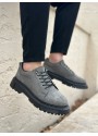 BA0245 Gri Süet Akıllı Lastik Bağcık Yüksek Taban Günlük Erkek Ayakkabı