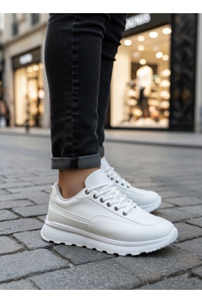 BA0246 Beyaz Bağcıklı Yüksek Taban Günlük Erkek Ayakkabı
