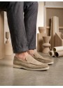 BA0252 %100 İçi Dışı Hakiki Deri Erkek Krem Süet Casual Loafer Termo Taban Ayakkabı