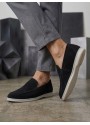 BA0252 %100 İçi Dışı Hakiki Deri Erkek Siyah Süet Casual Loafer Termo Taban Ayakkabı