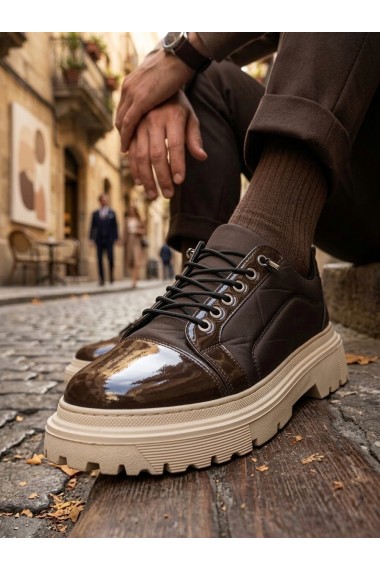 BA0245 Kahverengi Rugan Paraşüt Detaylı Akıllı Lastik Bağcık Yüksek Bej Taban Günlük Erkek Ayakkabı