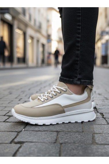 BA0246 Krem Bağcıklı Yüksek Beyaz Taban Günlük Erkek Ayakkabı