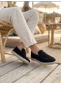 BA0251 %100 İçi Dışı Hakiki Deri Erkek Siyah Süet Casual Loafer Kauçuk Rahat Taban Dikişli Ayakkabı