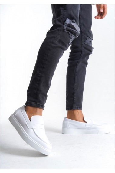 BA0580 Bağcıksız Kuşaklı Yüksek Taban Beyaz Cilt Erkek Ayakkabı