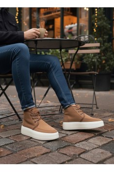 BA0550 İçi Kürklü Bağcıklı Taba Krem Taban Erkek Tarz Spor Bot