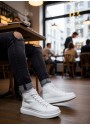BA0713 Bağcıklı Beyaz Yüksek Taban Erkek Tarz Spor Bot