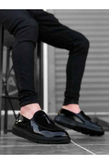 BA0005 Bağcıksız Yüksek Taban Siyah Taban Klasik Süet Detaylı Püsküllü Corcik Erkek Ayakkabı