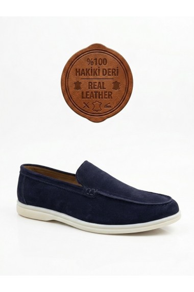 BA0252 %100 İçi Dışı Hakiki Deri Erkek Lacivert Süet Casual Loafer Termo Taban Ayakkabı