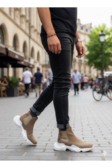 BA0444 Bağcıksız Rahat Yüksek Taban Vizon Erkek Spor Yarım Bilek Bot