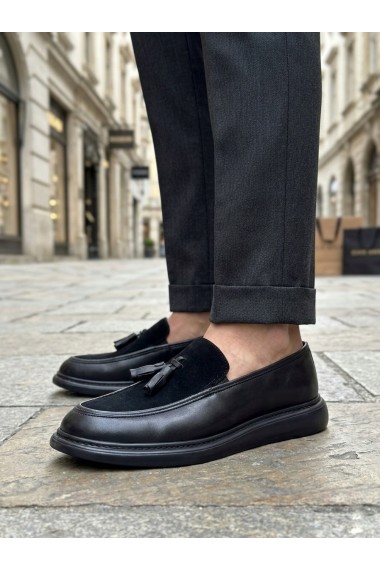 BA0005 Yeni Sezon Kalın Tabanlı Siyah Süet Makosen Ayakkabı