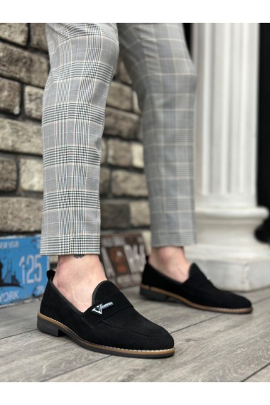 BA0009 Süet Püsküllü Corcik Siyah V Fashıon Tokalı Klasik Erkek Ayakkabısı