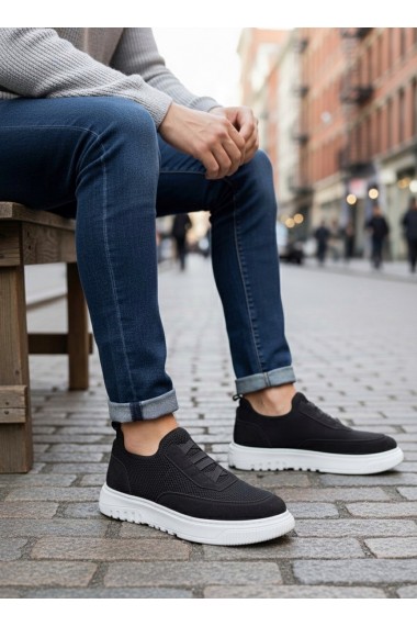 BA0911 Özel Örme Triko Deri Tozu Detaylı Siyah Günlük Spor Ayakkabı 