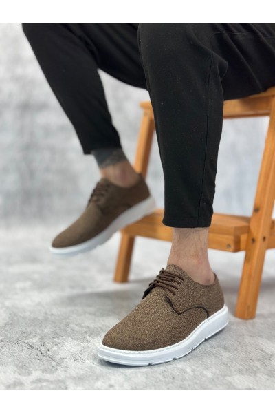 BA0003 Bağcıklı Klasik Spor Keten Kahverengi Beyaz Taban Casual Erkek Ayakkabı