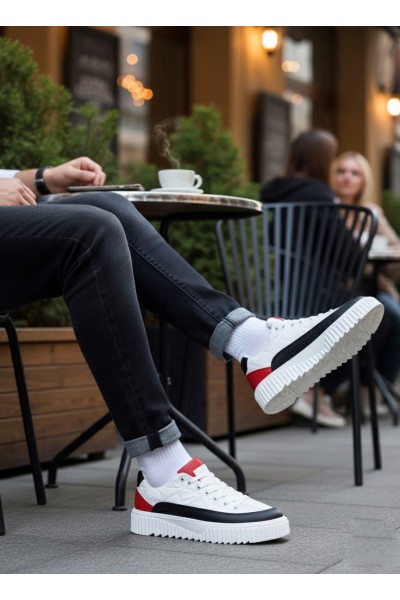 BA0801 BOA Yüksek Taban Beyaz Paraşüt Kumaş Cilt Detaylı Erkek Ayakkabı