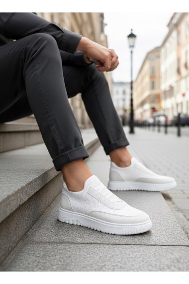 BA0911 Özel Örme Triko Deri Tozu Detaylı Beyaz Günlük Spor Ayakkabı 