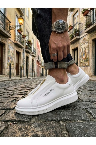 BA0310 BOA Kalın Yüksek Taban Fermuarlı Beyaz Erkek Ayakkabı