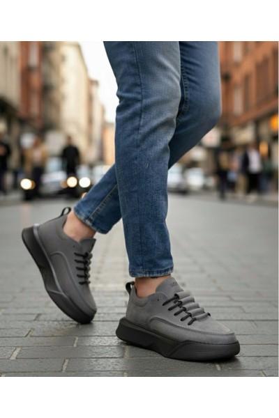 BA0332 Merdiven Desen Bağcıklı Erkek Yüksek Taban Füme Cilt Spor Ayakkabı