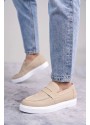 BA0580 Bağcıksız Kuşaklı Yüksek Taban Krem Süet Erkek Ayakkabı