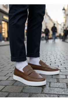 BA0580 Bağcıksız Kuşaklı Yüksek Taban Taba Cilt Erkek Ayakkabı