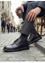 BA0003 Siyah Kapaklı Burun Bağcıklı Erkek Oxford Ayakkabı