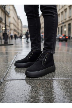 BA0550 İçi Kürklü Bağcıklı Siyah Taban Erkek Tarz Spor Bot