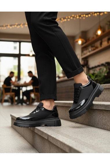 BA0243 Bağcıklı Rugan Paraşüt Detaylı Yüksek Siyah Taban Erkek Ayakkabı
