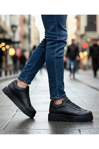 BA0802 BOA Siyah Renk Siyah  Yüksek Taban Erkek Günlük Ayakkabı