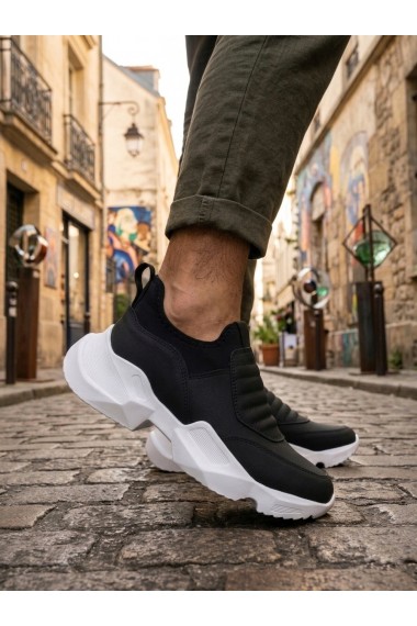 BA0402 Bağcıksız Rahat Yüksek Taban Siyah Erkek Spor Yarım Bilek Bot