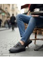 BA0332 Merdiven Desen Bağcıklı Erkek Yüksek Taban Füme Cilt Spor Ayakkabı