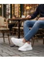 BA0332 Merdiven Desen Bağcıklı Erkek Yüksek Taban Beyaz Cilt Spor Ayakkabı